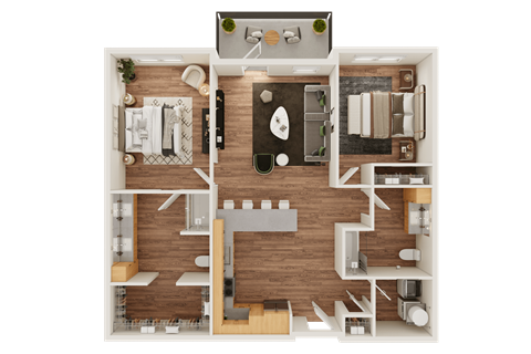 Floor plan for 2 beds, 2 baths, 1131 sqft